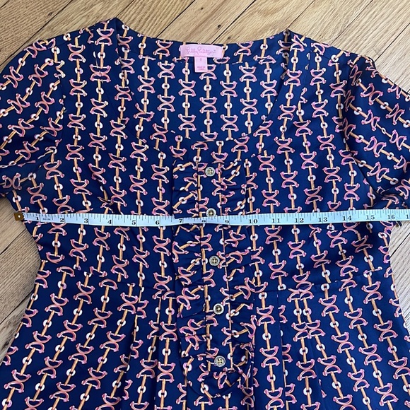 LILLY PULITZER Silk HORSE BIT Equestrian Ruffle Babydoll Dress size 0 - Picture 4 of 7